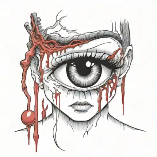 Black And White Anime Girl gore horror gothic Junji Ito Style  tattoo design idea