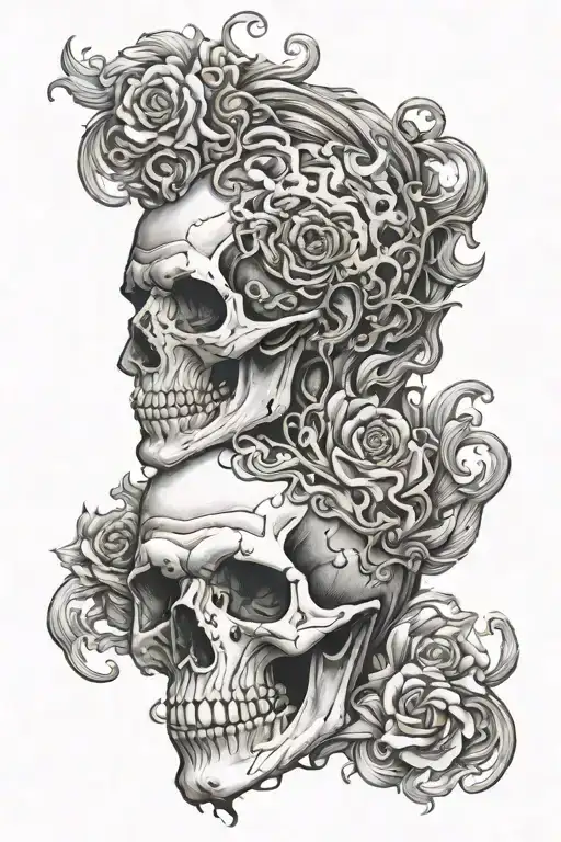 skull with a part of marcus aurelius face morphing tattoo design idea