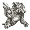 Create a unique tattoo featuring a jaguar playing rugby with a gladiator helmet on tattoo design idea