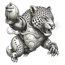 Create a unique tattoo featuring a jaguar playing rugby with a gladiator helmet on tattoo design idea