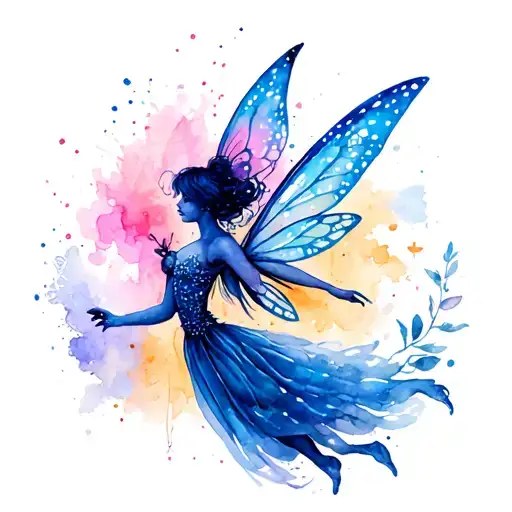 pixie fairy flying tattoo design idea