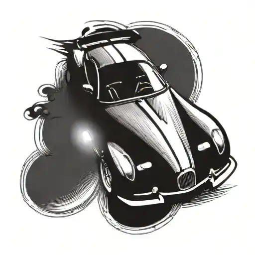 Incorporate a sleek sports car drifting around a racetrack tattoo design idea
