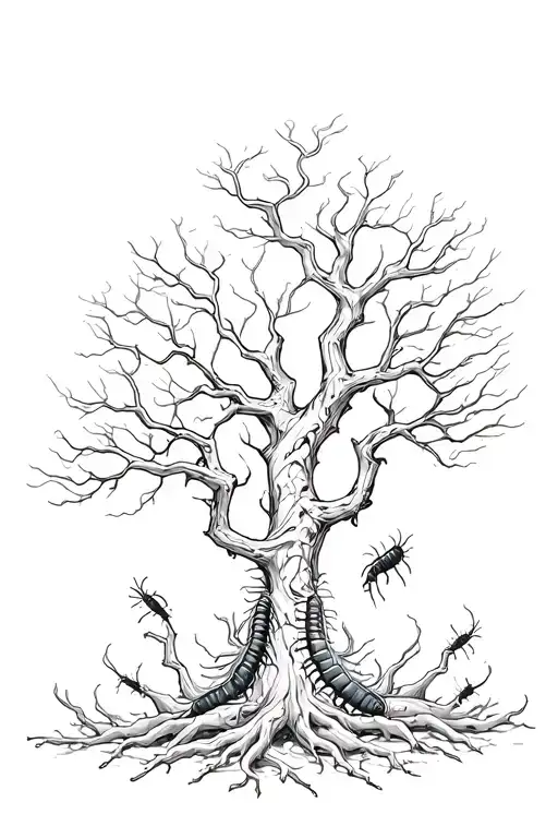 poisoned tree with centipede around it  tattoo design idea