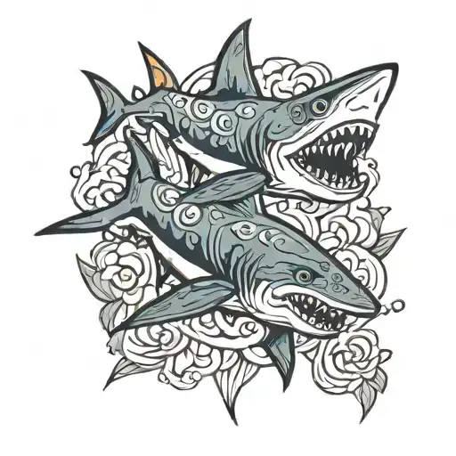 day of the dead sharks swimming tattoo design idea