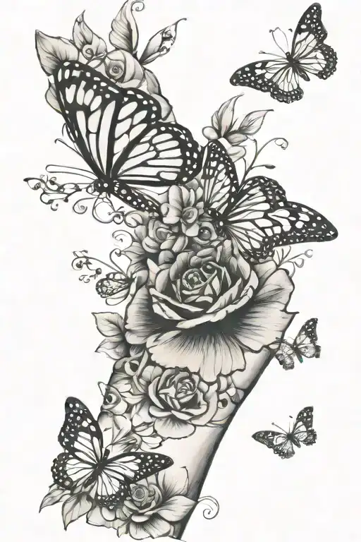 flowers and butterflies half sleeve, butterflies going down the worst into the hand  tattoo design idea