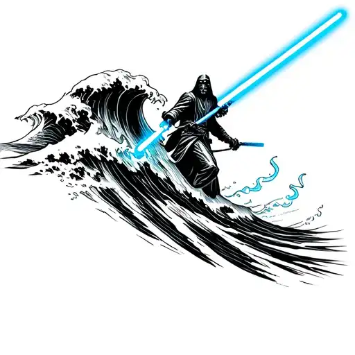 jedi riding the waves tattoo design idea