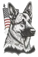 German shepherd American flag saying "diabetes" mountain scene tattoo design idea