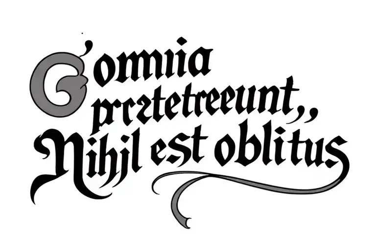 latin cursive bold caligraphy with nothing else only the writing saying 'omnia praetereunt, nihil est oblitus' tattoo design idea