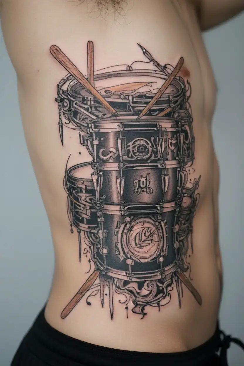 snare drum with drum  sticks  tattoo design idea