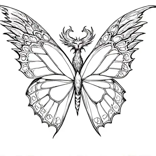 monarch butterfly and phoenix rising tattoo design idea