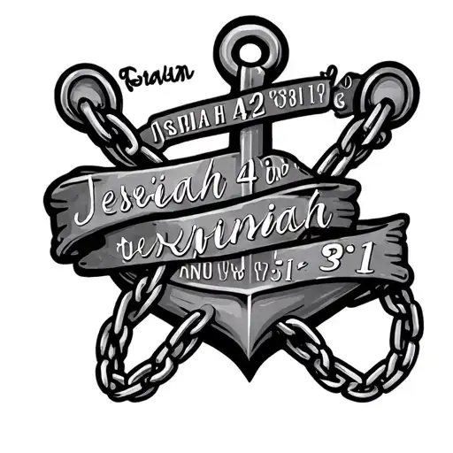 Isaiah 43:2 and Jeremiah 29:11 verse in the shape of a anchor and chain tattoo design idea