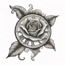 half a clock face tattoo with a rose tattoo design idea