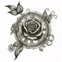 half a clock face tattoo with a rose tattoo design idea