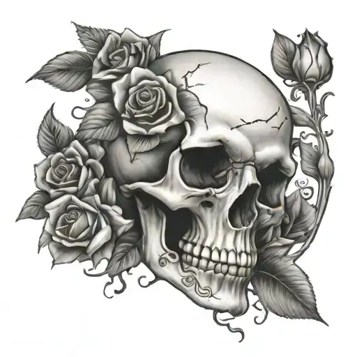 scull and roses growing tattoo design idea