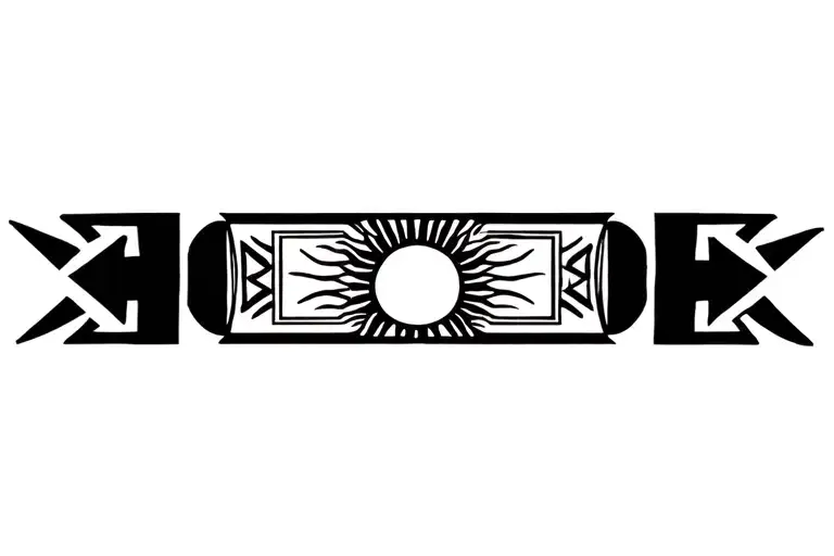 greek key three stars and a sun polynesian arm band tattoo design idea