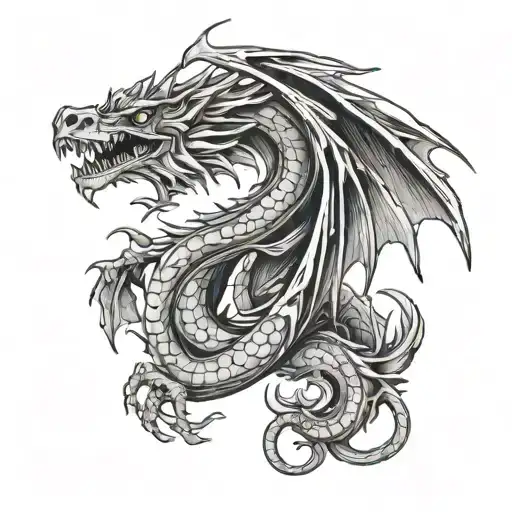 A six eyed Wyvern lineart tattoo design tattoo design idea