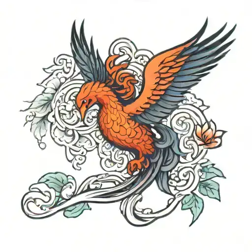 Phoenix Rising from Lotus: The Phoenix, symbolizing rebirth and transformation, could emerge from a blooming lotus flowe tattoo design idea