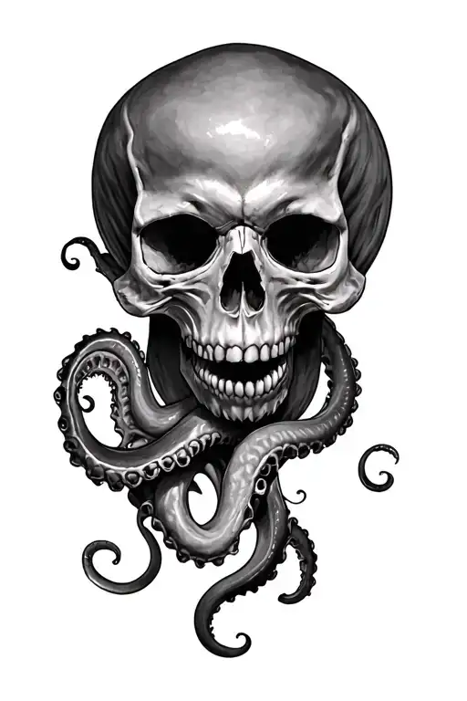 skull and kraken attacking tattoo design idea