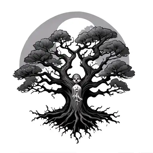 poison tree with graveyard tattoo design idea