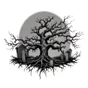 poison tree with graveyard tattoo design idea