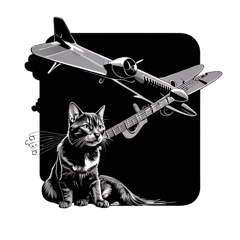 music, cat, dog, plane tattoo design idea