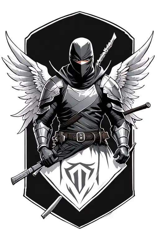 ninja wearing armour with wings tattoo design idea
