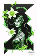 Osiris Egyptian god,  poison ivy with lillies and roblox  tattoo design idea