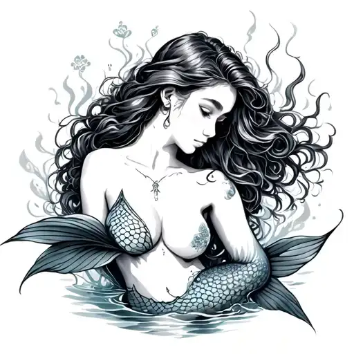 Topless Mermaid tattoo design idea