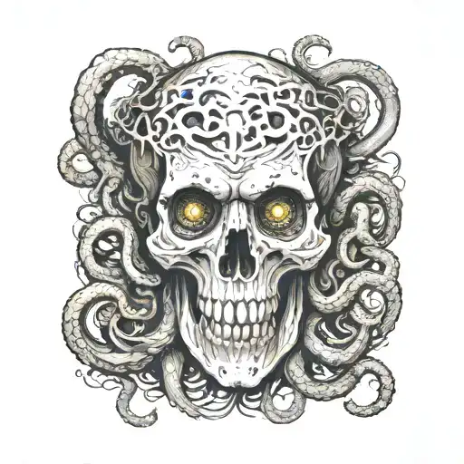 h.p. lovecraft skull and tentacles intertwined tattoo design idea