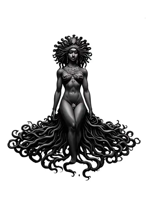African American medusa goddess tattoo design idea