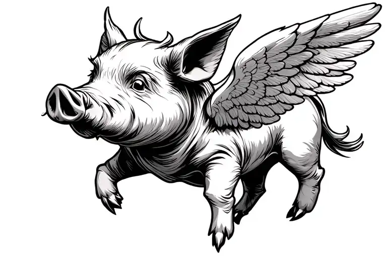 pig with wings flying tattoo design idea