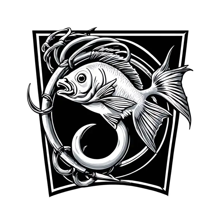 circle fish hook tattoo design idea