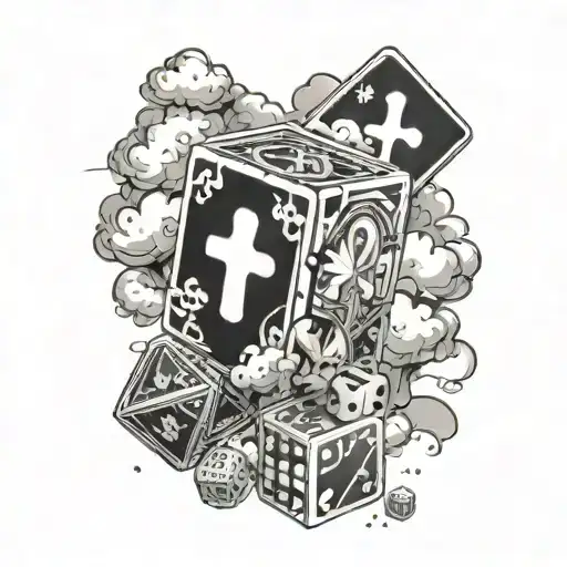cross clouds cards dice money tattoo design idea
