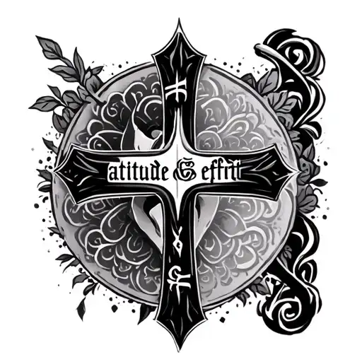 cross with "attitude & effort" tattoo design idea
