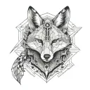 anthropomorphic fox in a suit of armour. include appealing extra details. black and grey tattoo. tattoo design idea