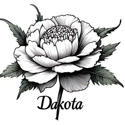 carnation tattoo with the name Dakota very well discreetly hidden in the petals of that tattoo.  tattoo design idea