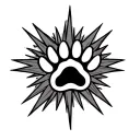 tiny paw print in the middle of a starburst tattoo design idea