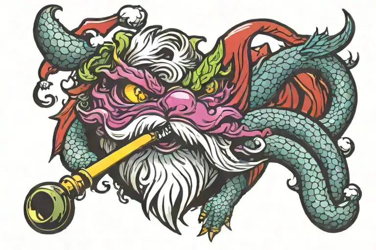dragon santa claus smoking a pipe tattoo design idea