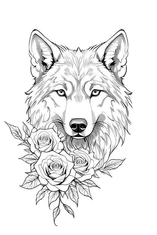 Wolf and roses intertwined  tattoo design idea