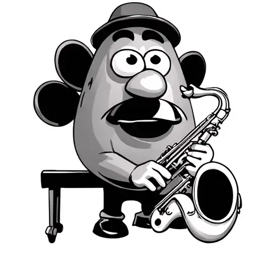 young Mr. potato head playing a saxophone tattoo design idea