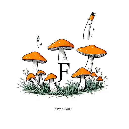 pack of cigarettes with mushrooms growing. letters JF on front tattoo design idea