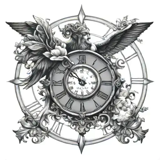 Greek Mythology Kronos Behind Clock Face Design: Focus tattoo design idea
