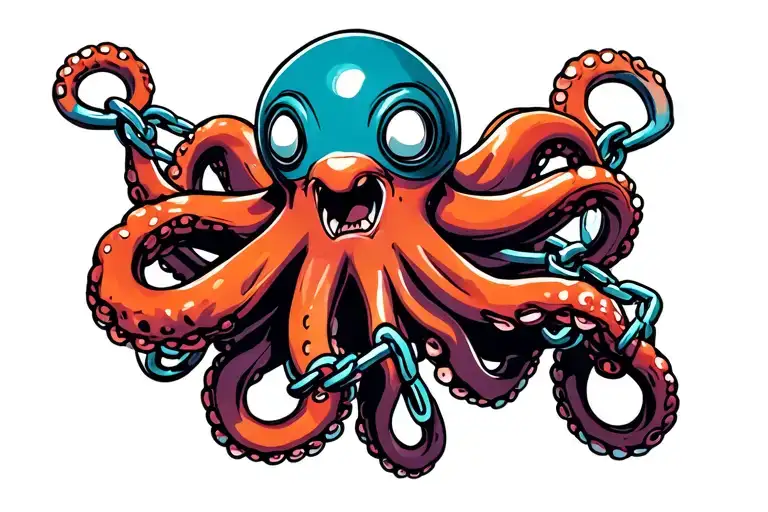 cartoon octopus holding broken chains and shackles tattoo design idea