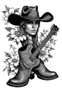 cowboy hat boots guitar flowers tattoo design idea