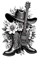 cowboy hat boots guitar flowers tattoo design idea