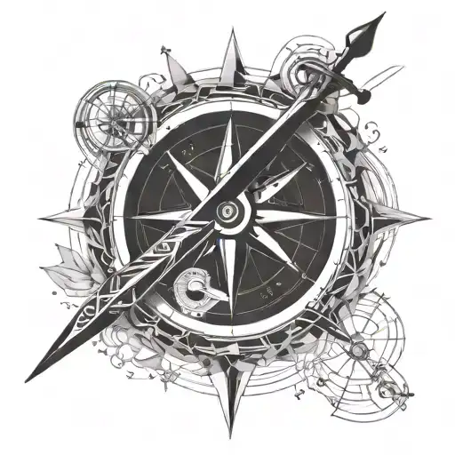 broken compass and sword tattoo design idea