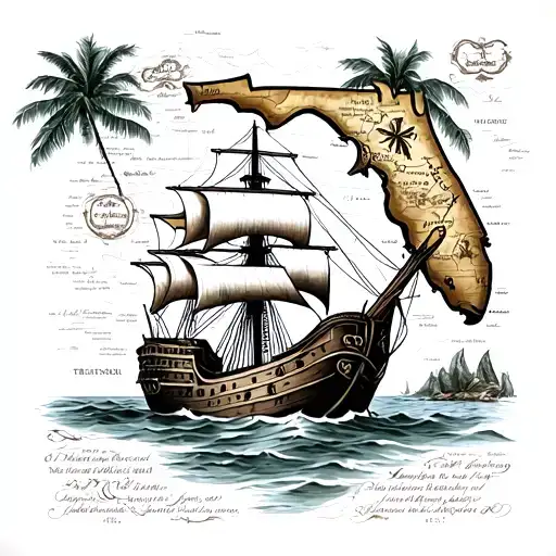 florida sunken ship treasure map tattoo design idea