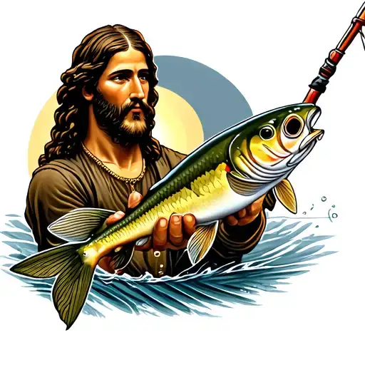 memorial tattoo for dad who likes fishing, Jesus and sports tattoo design idea