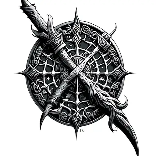 the viking web of wyrd intertwined with norse vegvisir tattoo design idea