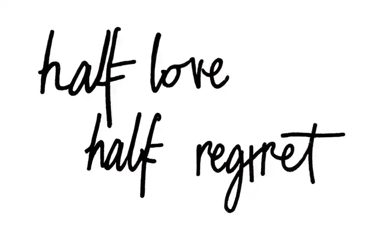 Half love, half regret " written tattoo design idea